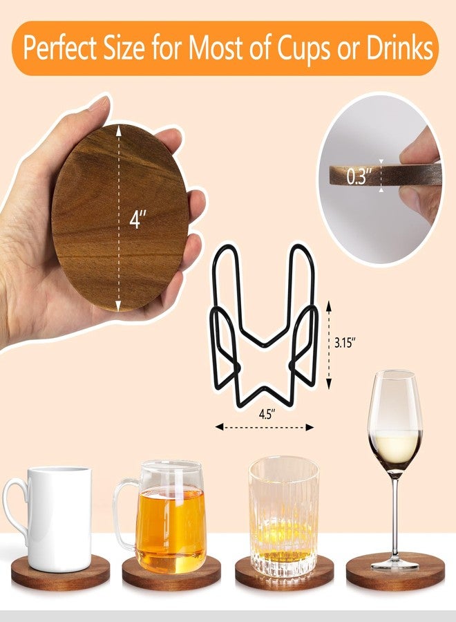 PTYTIFY 20 Pcs Wood Coasters with Holder, Wooden Coasters for Drinks Absorbent, Drink Coasters for Coffee Table, Modern Home Decor, Coaster Set for Table Protection, Office, Bar - Image 2